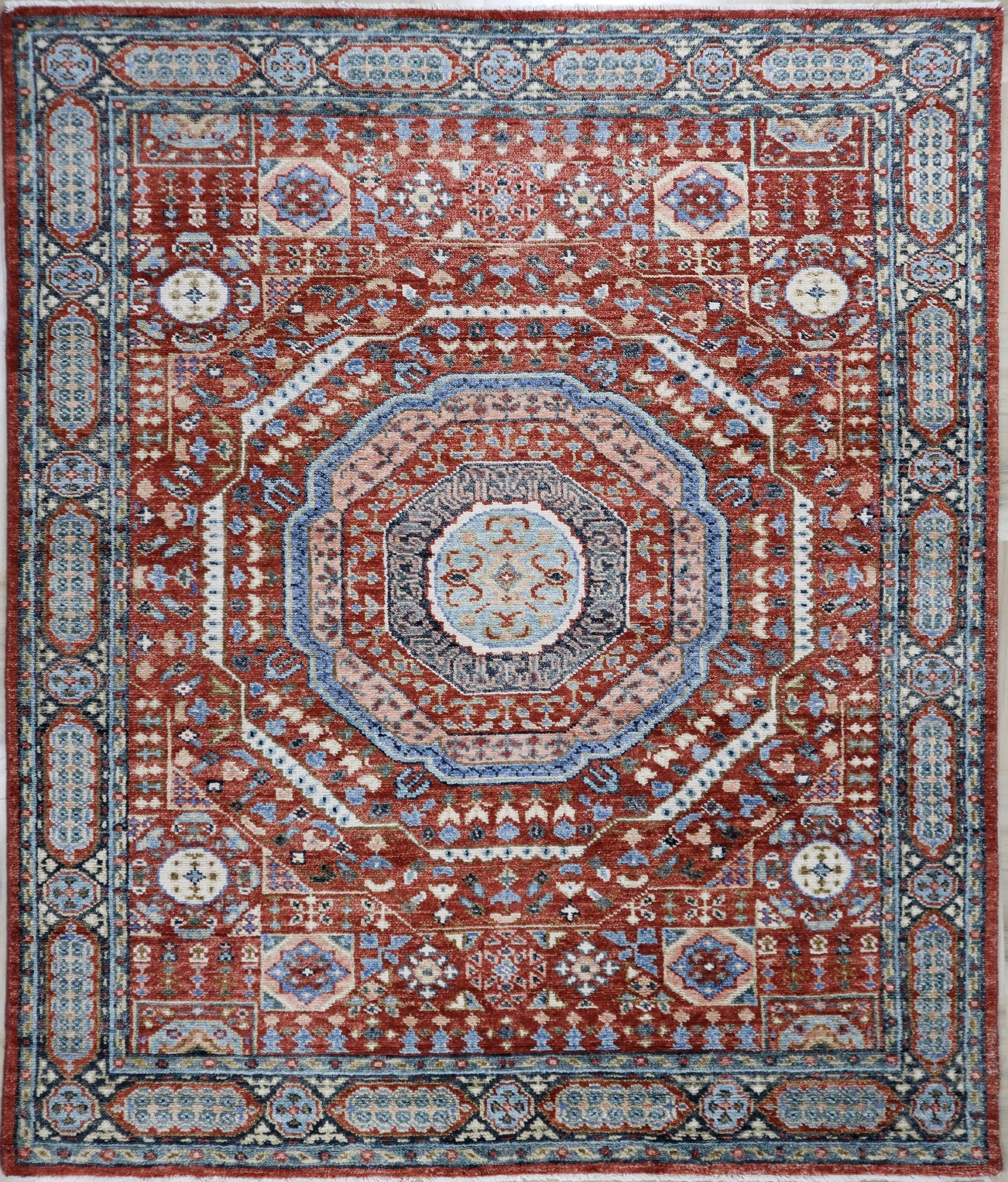 Anatolia Mamluk Red Traditional Hand-Knotted Wool Rug
